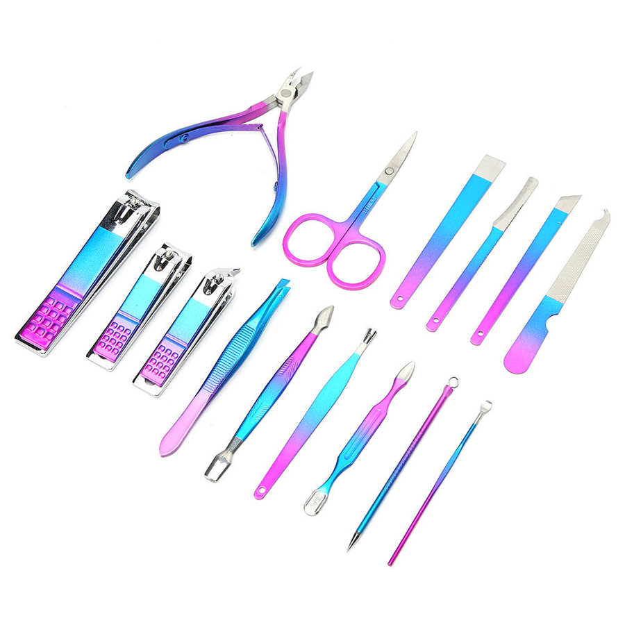 12/15pcs Nail Clipper Set Eyebrow Scissors Dead Skin Pusher Manicure Pedicure Kit (7023D) for Nail Art Manicure Grinding Machine
