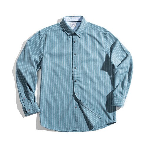Hommes chemise américaine rétro brossé bleu pinrayure chemise à manches longues Hong Kong style japonais décontracté chemise hommes vêtements: Ancient blue / M