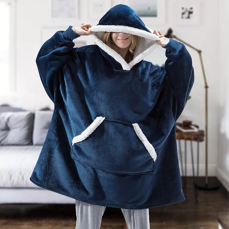 Winter Hooded Hoodie Women Fleece Long Sweatshirt Winter Clothes Flannel Pullovers Female Indoor Blanket with Sleeve Pajamas