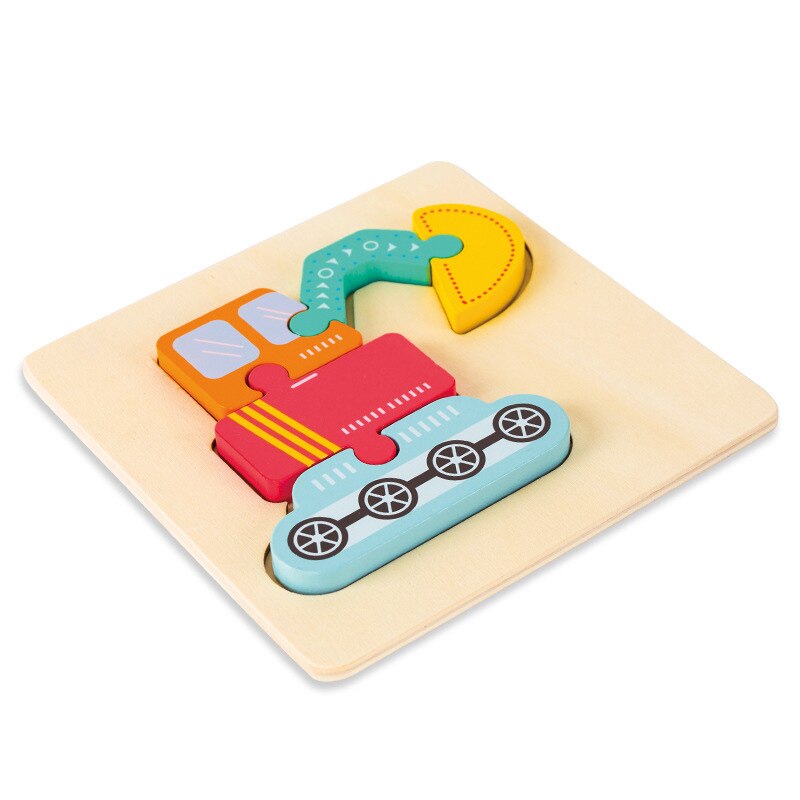 Baby 3D Wooden Puzzle Educational Toys Early Learning Cognition Cartoon Grasp Intelligence Puzzle Toys for Kids: excavator