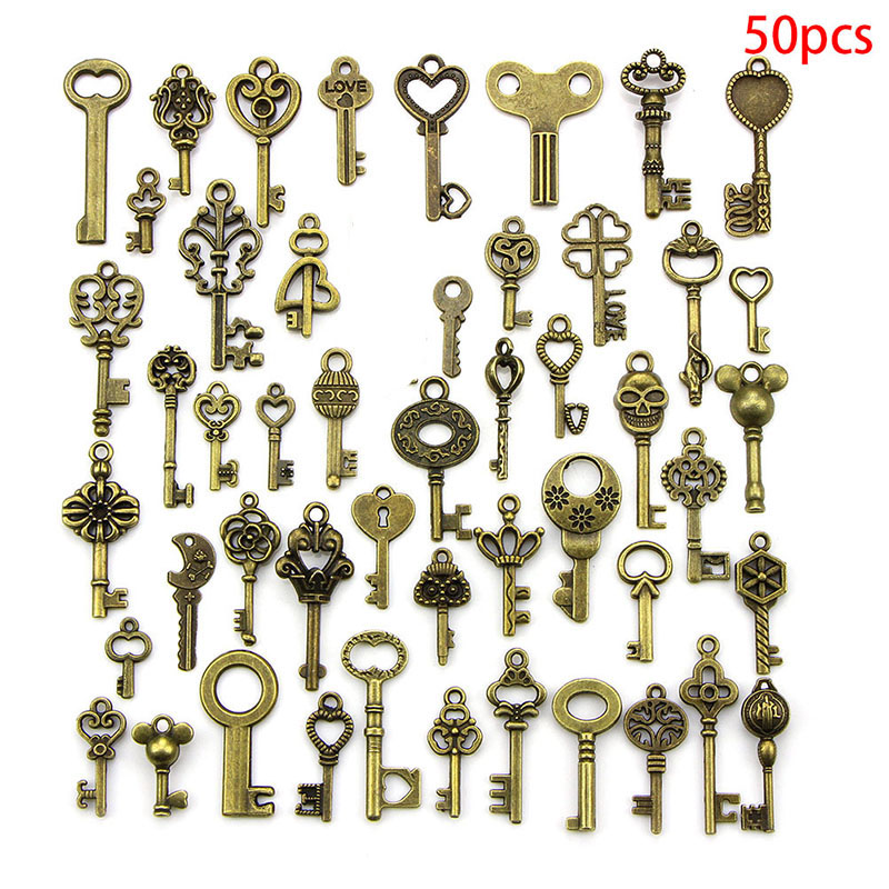 50 Stks/partij Vintage Messing Metal Legering Mooie Grote Kroon Key Charms Vintage Sieraden Keys Charms