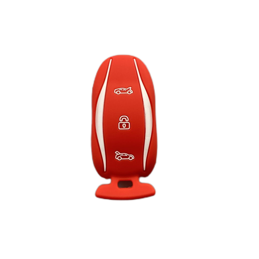 3-knoppen siliconen autosleutel beschermhoes beschermer rubberen huid houder sleutelhanger accessoires voor Tesla Model S P85D P70 afstandsbediening set: Blauw