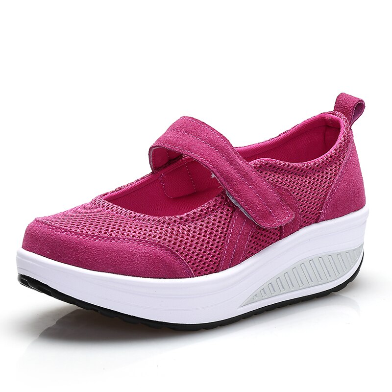 Mesh Breathable Toning Shoes Women Height Increasing Wedge Sneakers Fitness Shoes Platform Sneakers Antislip Gym Jumping Shoes: Pink / 35