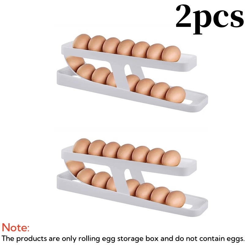 1/2/3Pcs Automatic Rolling Egg Holder Double-layer Fridge Egg Dispenser Refrigerator Kitchen Food Space-Saving Storage Organizer: Light Grey