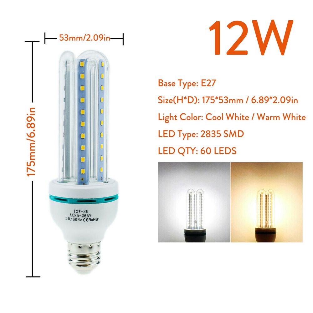 3W 5W 7W 9W 12W ahorro de energía E27 bombillas LED de maíz tubo en U luces de inundación de neón fluorescentes 220V 110V lámparas para el hogar 360 ° Iluminación: Blanco / Rojo