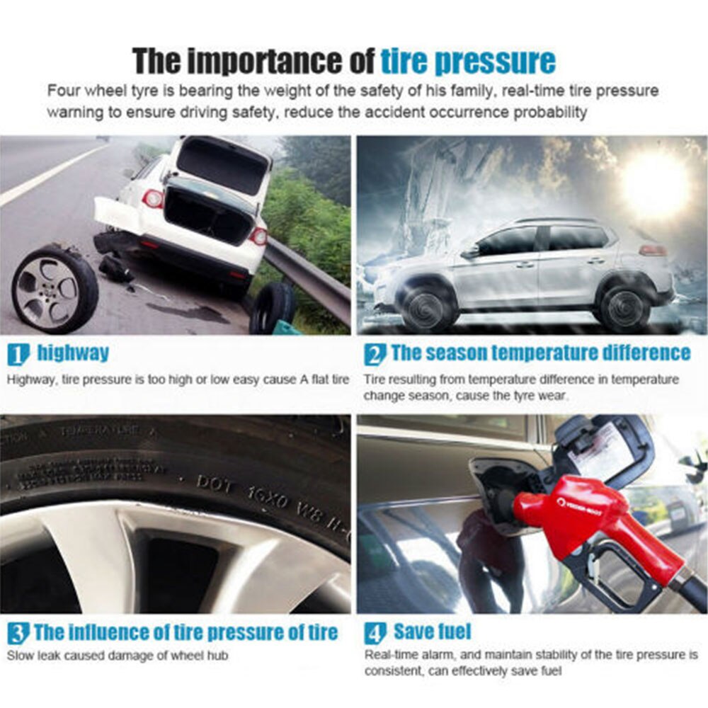 TPMS Bluetooth Low Energy for iOS / Android App Display Tire Pressure Monitor System 4 Internal Sensors