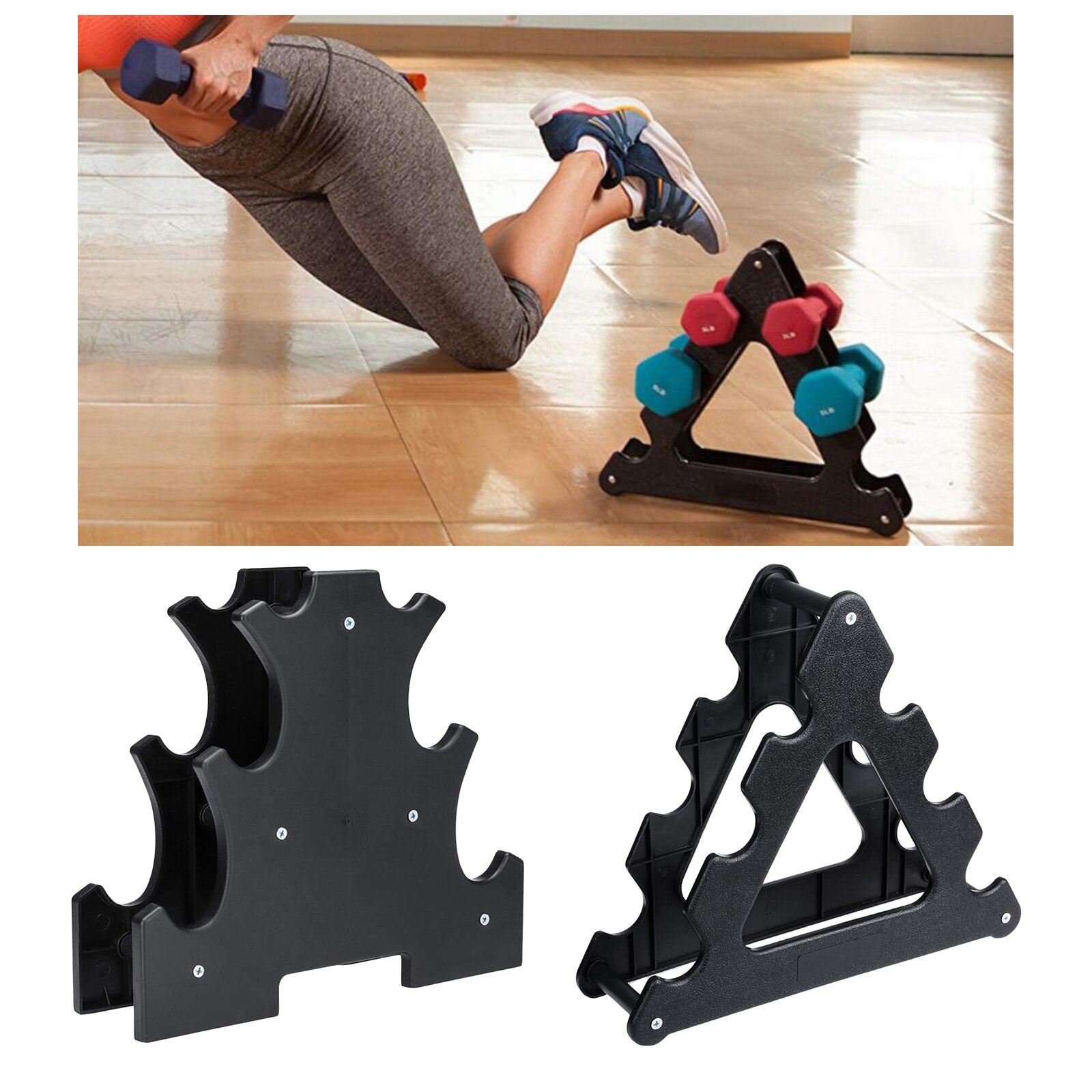Solid 3-Tire Dumbbell Rack Gym Stands Dumbbell Triangle Vertical Holder