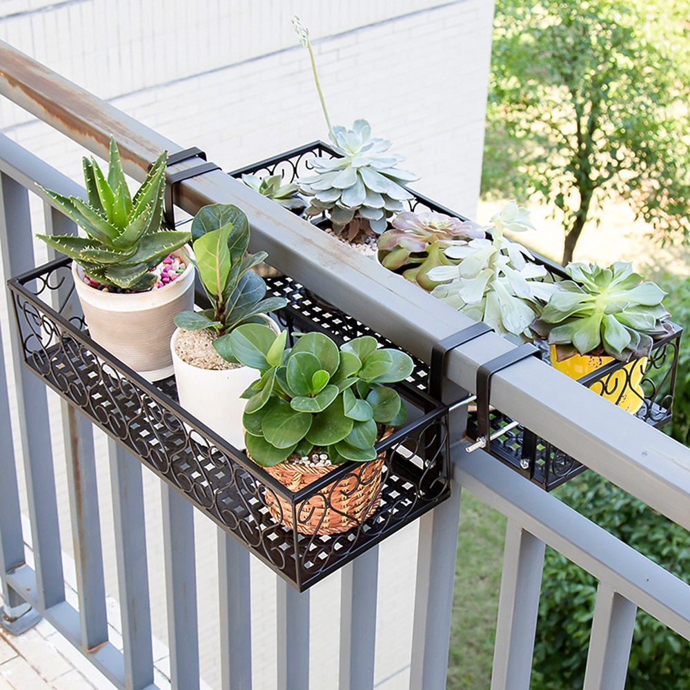 Urtepottestativ rack opbevaringskurvholder dækskinne blomsterpotte rækværk hylde balkonskinne planter hylde hegn rækværk holder