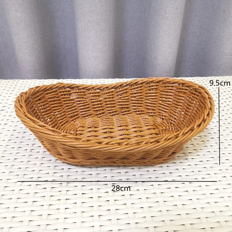 Oval Curved Rattan Wicker Woven Serving Baskets for Bread Fruit Vegetables Restaurant Serving Tabletop Display Rattan Basket: Red