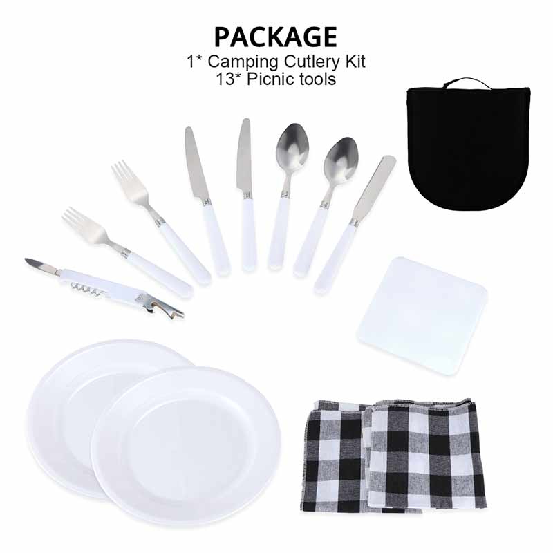 Outdoor picnic bag tableware set portable stainless steel fork spoon chopstick bag camping picnic party tableware set