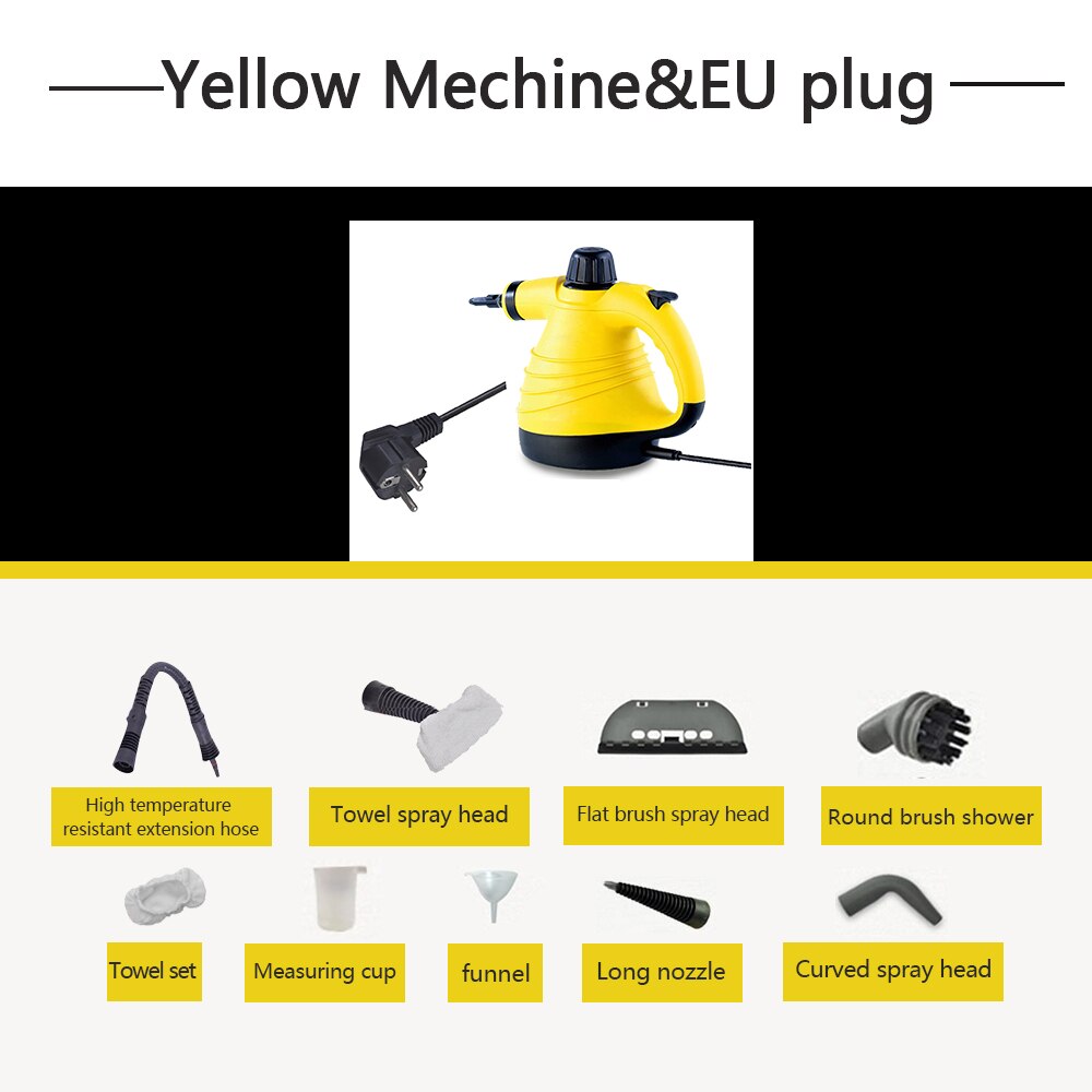 Handheld Steam Cleaner Multi-Purpose Pressurized Portable Steamer with 9-Piece Accessory Set for Bathroom Kitchen Surfaces Car: Yellow With EU Plug / 220V-230V