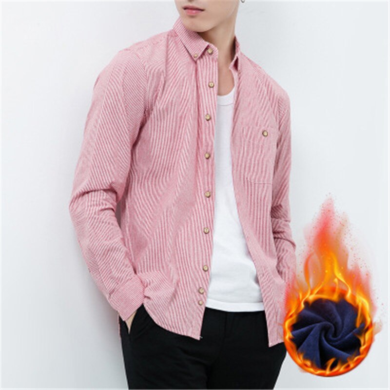 Men's Dress Shirts Spring Stripe Shirts Male 100% Cotton Shirts Full Sleeve Plus velvet to keep warm Recreational shirts