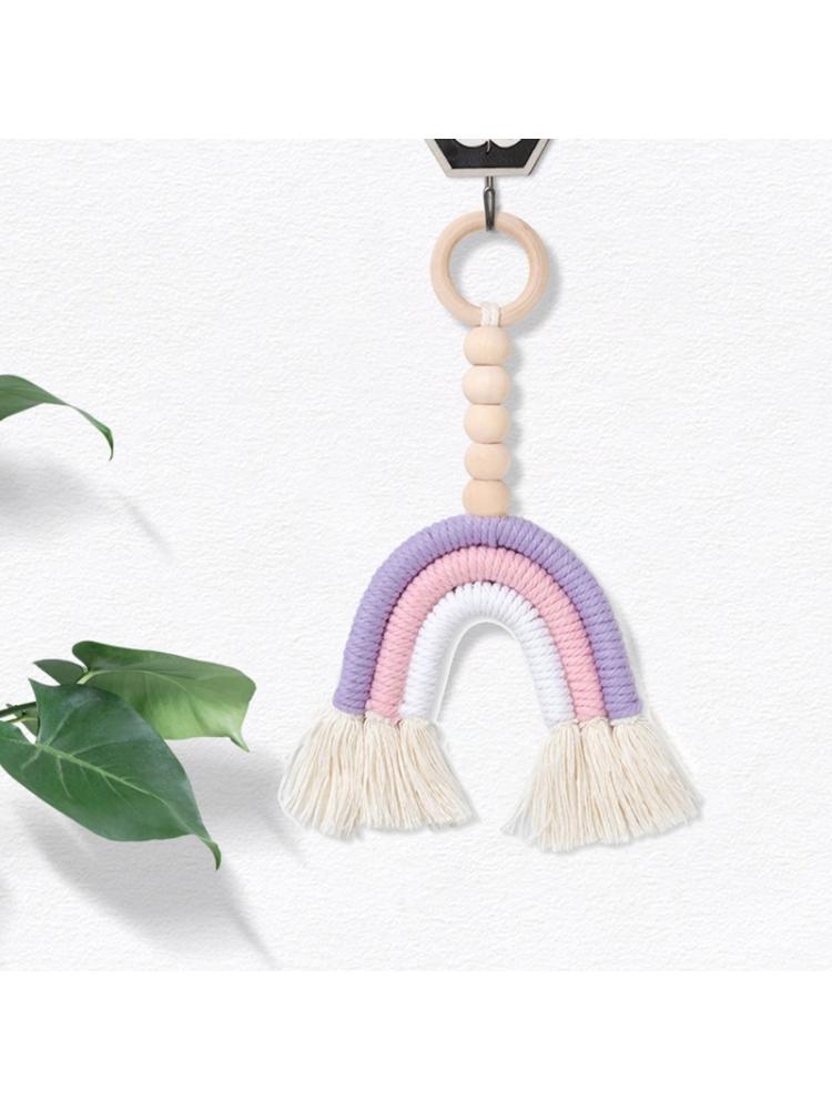 Anello di Dentizione Arcobaleno Nappa Macrame di Cura del bambino Di Legno Giocattolo Massaggiagengive Doccia Regalo DXAD