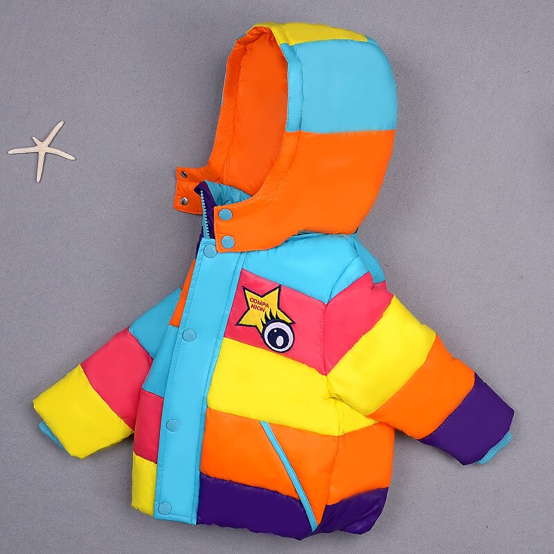 Chaqueta de abrigo para niños, chaquetas con capucha para invierno para bebés, niños, niñas, Parka con capucha de arco iris, ropa de abrigo cálida para niños, Tops, trajes Casuales