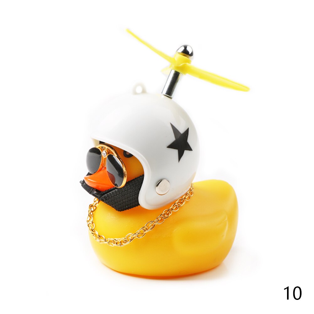 Populaire Kleine Gele Eend Auto Ornamenten Grappige Zonnebril Wind-Breaking Eend Met Propellor Helm Motor Paardrijden Fietsen Decoratie: White Star