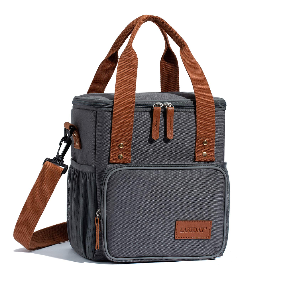 Large Tote Insulated Lunch Bag for Women Men Reusable Picnic Cooler Bags with Adjustable Shoulder Strap: GRAY