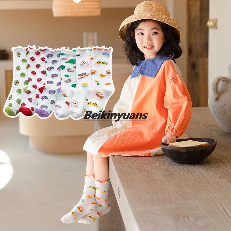 3 Paar/partij Meisjes Mesh Knie Hoge Sok Agaric Rand Kant Sok Peuter Kinderen Cartoon Animal Print Baby Hoop Sokken Baby