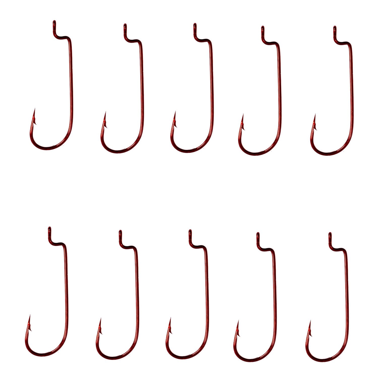 10pcs pesca Offset gancio in acciaio al carbonio manovella stretta amo da pesca gancio spinato morbido esca accessori da pesca: size 3-0 / Rosso