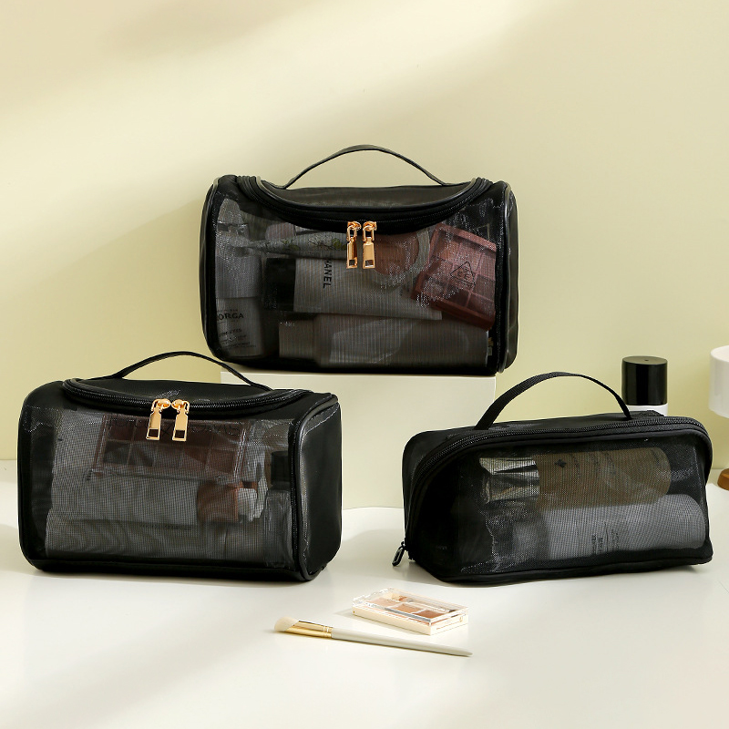 Bolsa de aseo, almacenamiento de viaje, bolsa de cosméticos, bolsa de maquillaje de malla, organizador de ducha con cremallera, estuche de gran capacidad, bolsa de cosméticos para niña