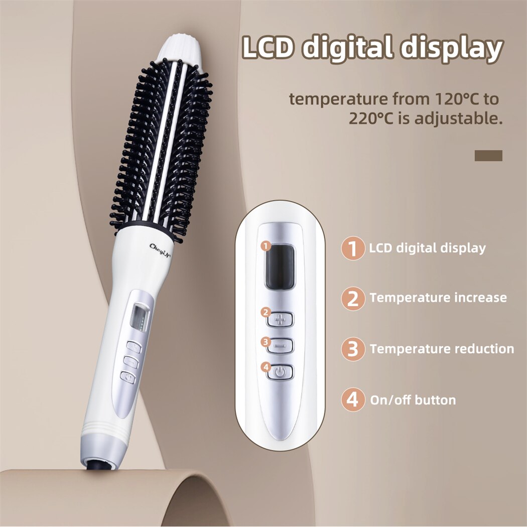 Ckeyin Ceramic Anion Hair Curler Straightener Heat Comb LCD Hair Brush Curling Comb Round Large Roller Waver 40