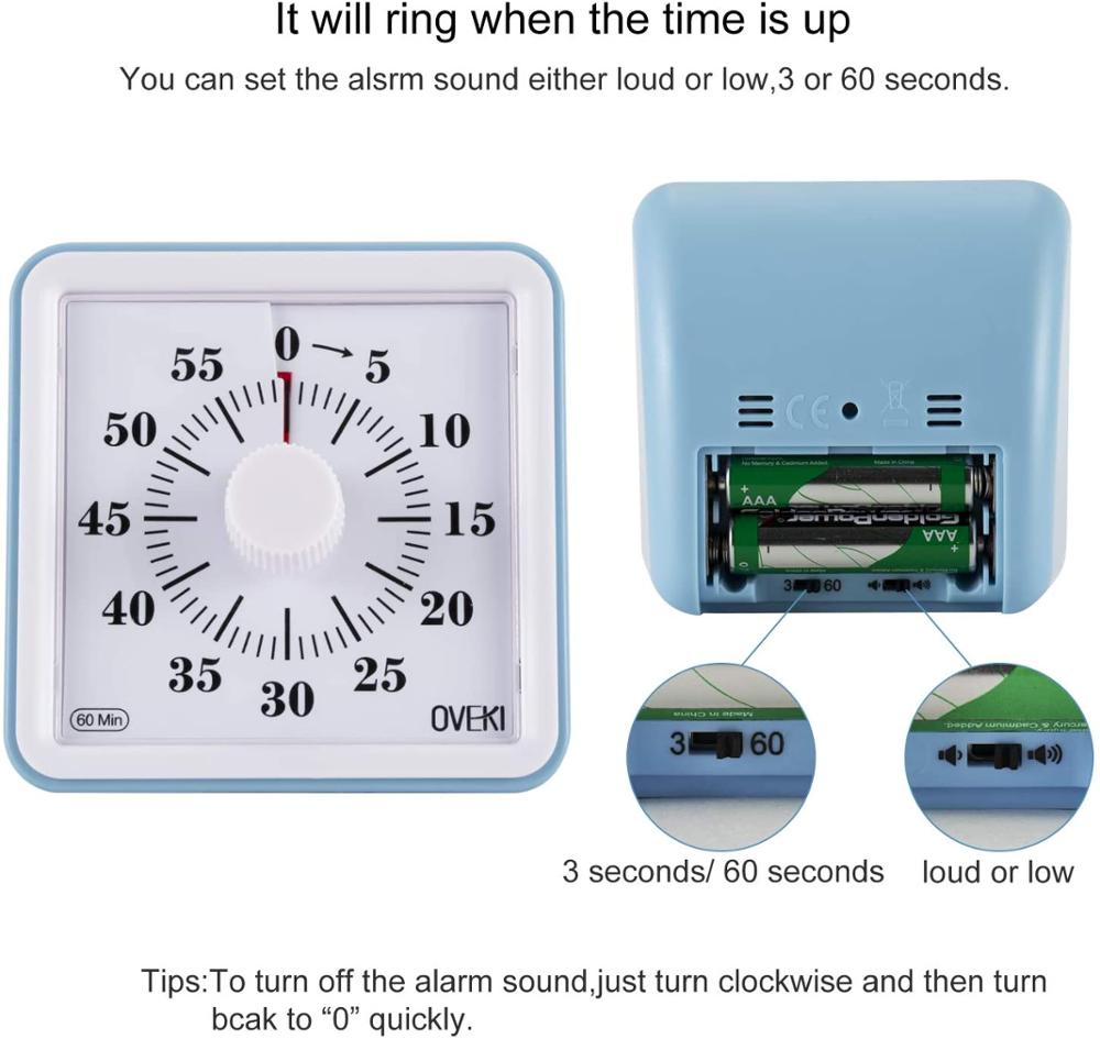 OVEKI 60 Minutes Visual Analog Timer Silent Countdown Clock Time Management Tool For Kids Adults Safe Durable Study Timer Blue