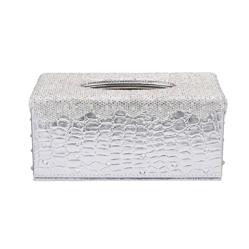 Skinnende tissueboksdeksel rektangulær holder til hjemmebilkontorinnredning sølv