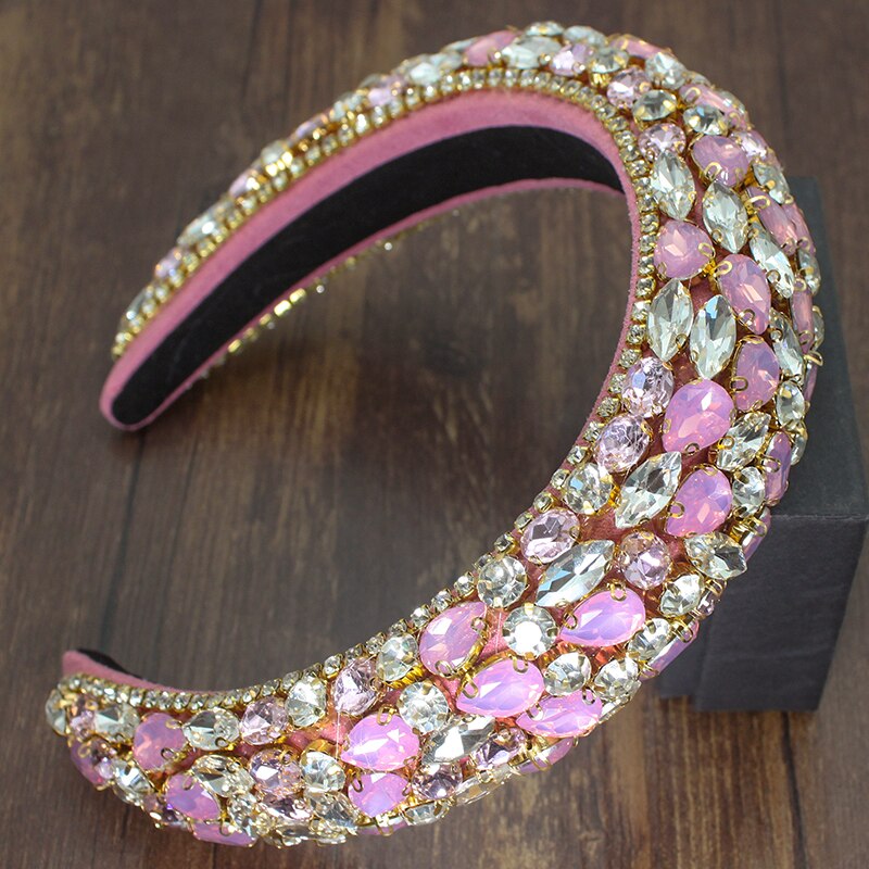 Fairland Luxury Baroque Color Full Crystal Rhinestone Beads Headhoop Star Sparkly Exaggerated Sponge Women Party Dance Headband: pink