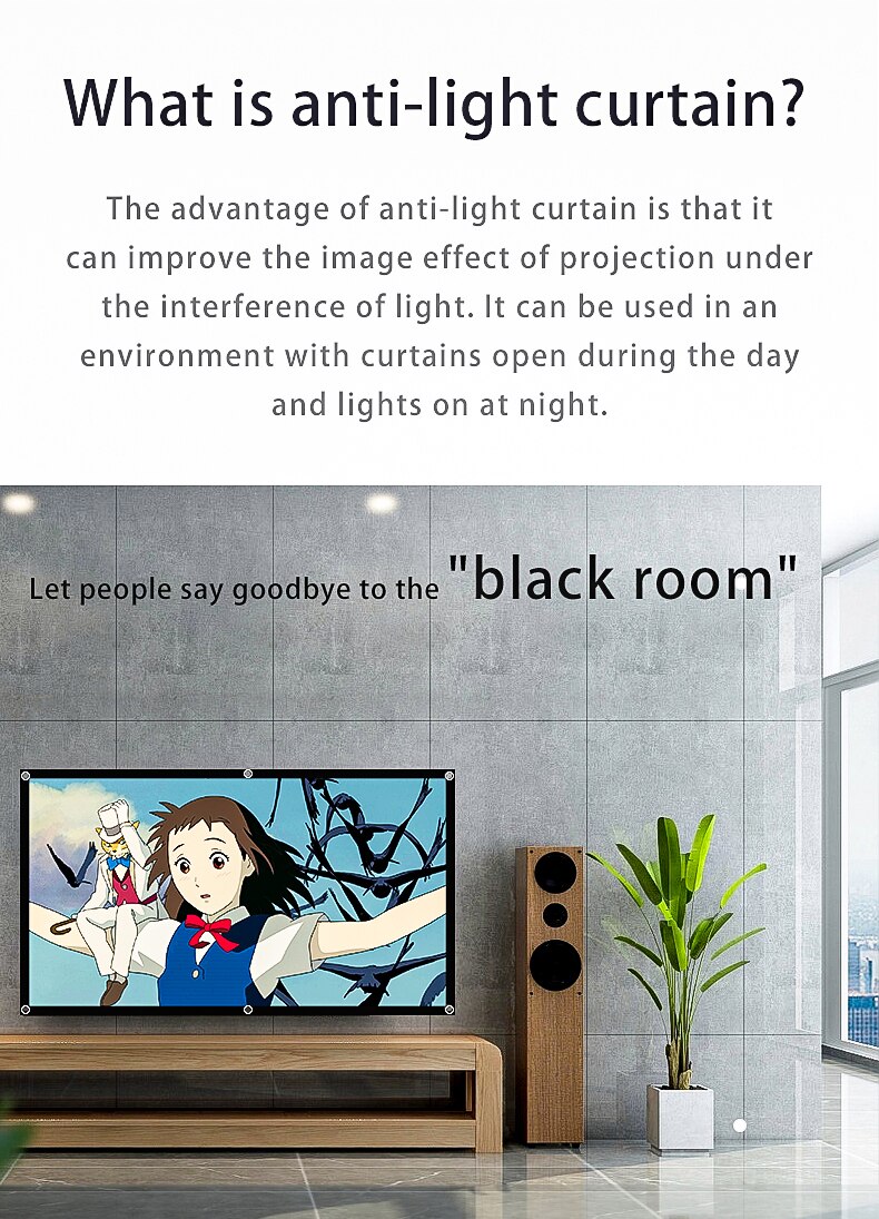 VEIDADZ 4:3 Projector Anti-light Screen Curtain 30~106 inches portable 3d HD projection screen With black border and holes