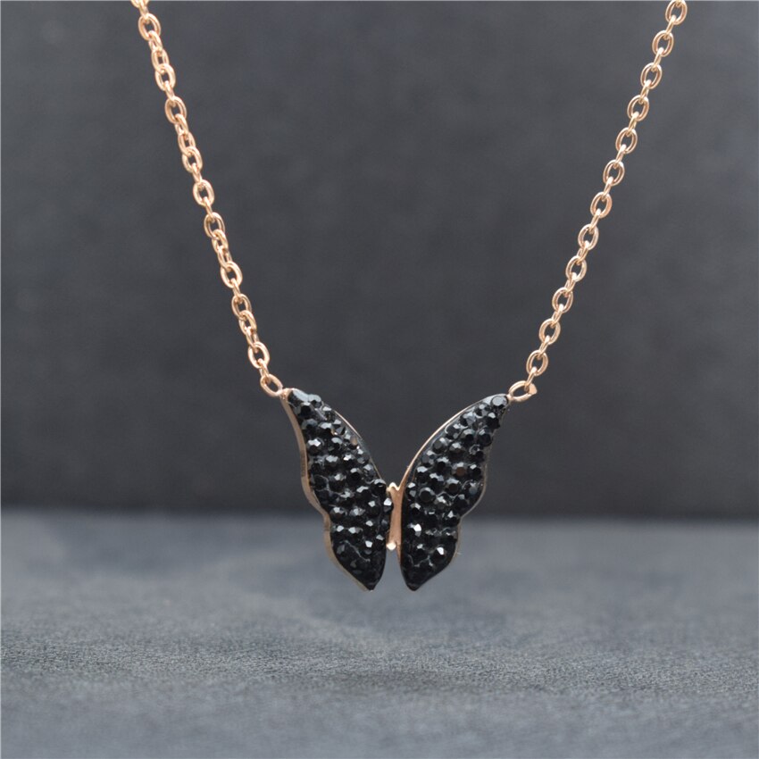 Unique Stainless Steel Gold Chain CZ Blue Butterfly Necklace For Women Bijoux Femme Pineapple Choker Necklaces Birthday BFF