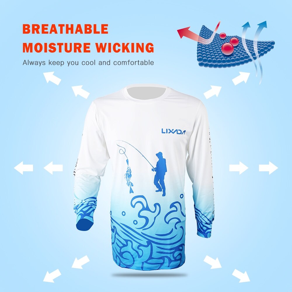 Lixada Breathable Long Sleeve Fishing Shirt Anti Mosquito Quick Drying Summer Fishing Clothing for Men Sunscreen Fishing Shirts