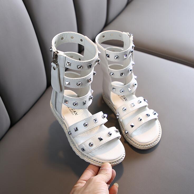 Klinknagels kinderen gladiator sandalen meisjes zomerschoenen pu leren hoge sandalen voor meisjes maat 26-36: Beige / 32