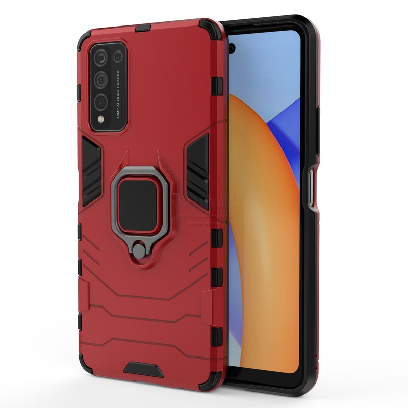 Hybrid Rugged Armor For Huawei Honor 10X lite Case Kickstand With Metal Finger Ring Shock Proof Cover For Honor 10X light Cases: Red