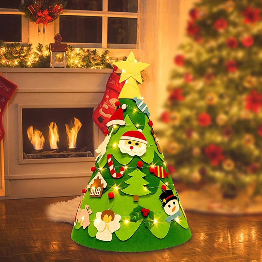 3D Voelde Kerstboom Decor Set Decoratieve Kerstman Sneeuwpop Kerstboom Diy Xmas Ornamenten Jaar Cadeau Voor kids
