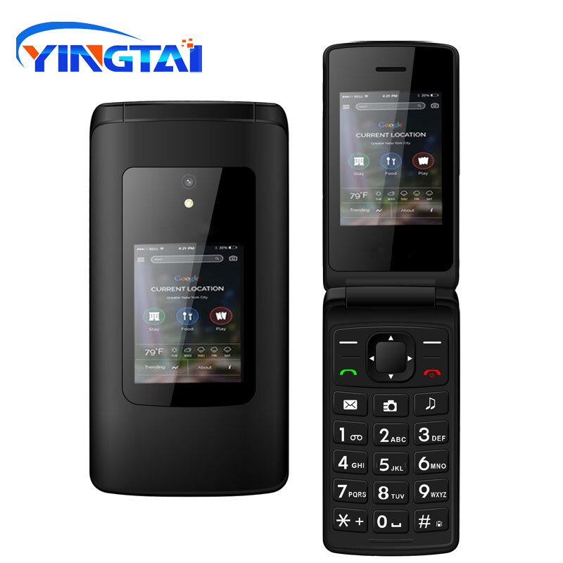 Yingtai T30 Goedkope Dual Screen Flip Senior Telefoon Dual Sim-kaart Push Knop Toetsenbord Feature Clamshell Gsm Gsm Fm Radio