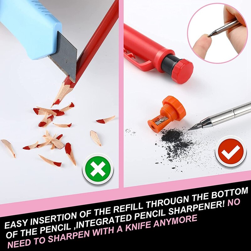 Solid Carpenter Pencil Set,Refills Carpenter Drawing Scriber Tools for Carpenters Scriber Woodworking Architect Art