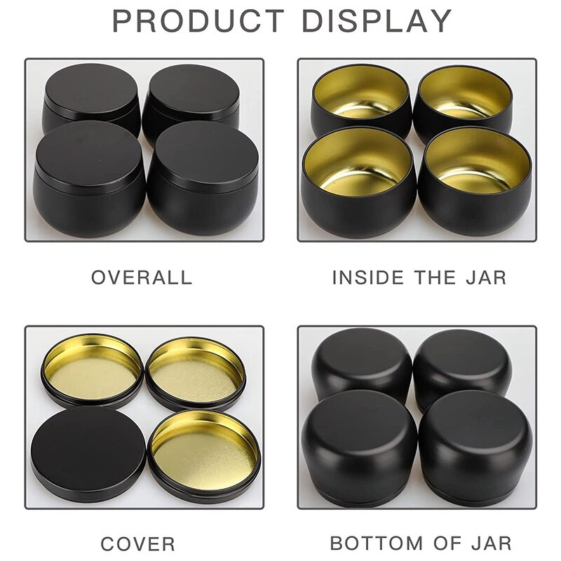 Botes de lata para velas, recipientes de vela con tapas, 8 Oz, para fabricación de velas, artes y artesanías, almacenamiento, negro, 24 Uds.