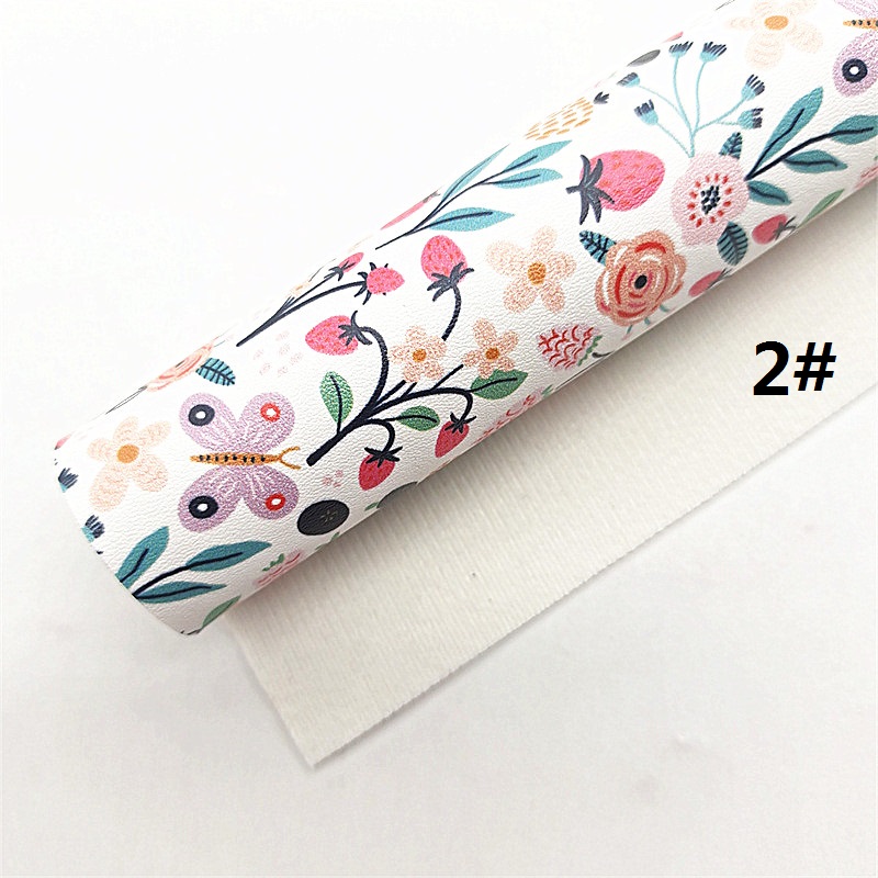 Spring Flowers Printed Synthetic Faux Leather Vinyl Fabric Sheets with Felt Backing For Craft DIY Bows 21X29CM R474B: 2-30X134CM