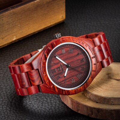Uwood Eco Friendly Sandal Wood Watch Japan Quartz Movement Waterproof Wooden Wrist Watches for Men: red sandalwood