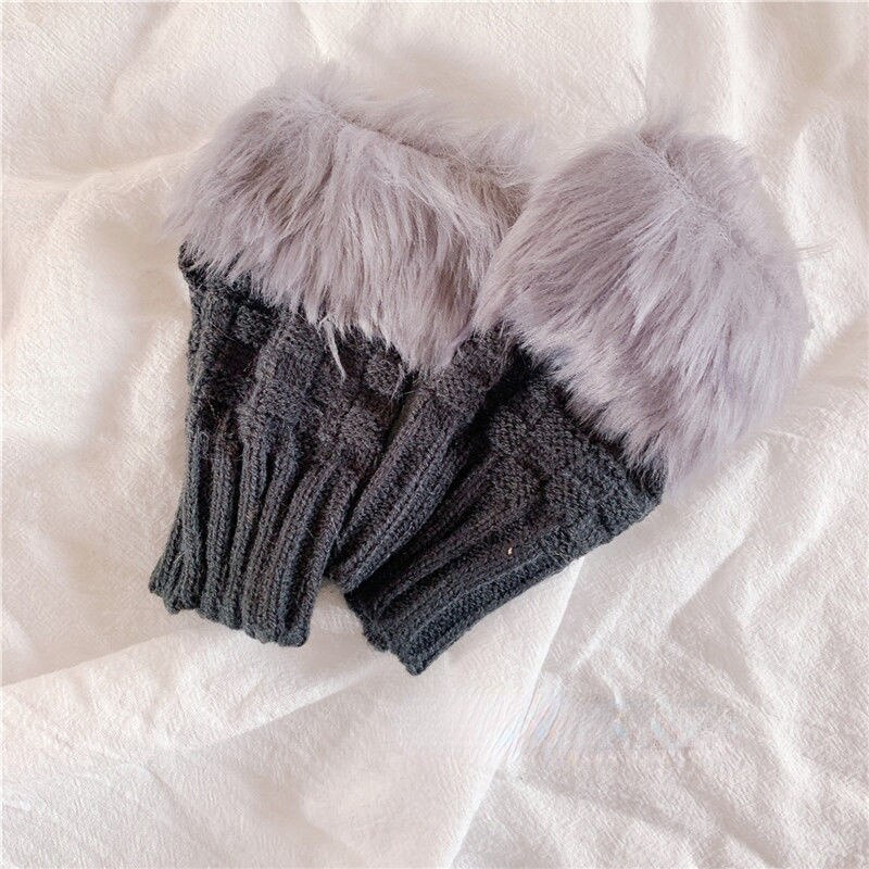 KOSAHIKI – chauffe-bras en fausse fourrure pour femme, accessoires Kawaii, doux et élastique, idéal pour l&#39;hiver, idéal pour les poignets, T2k: Gray Black
