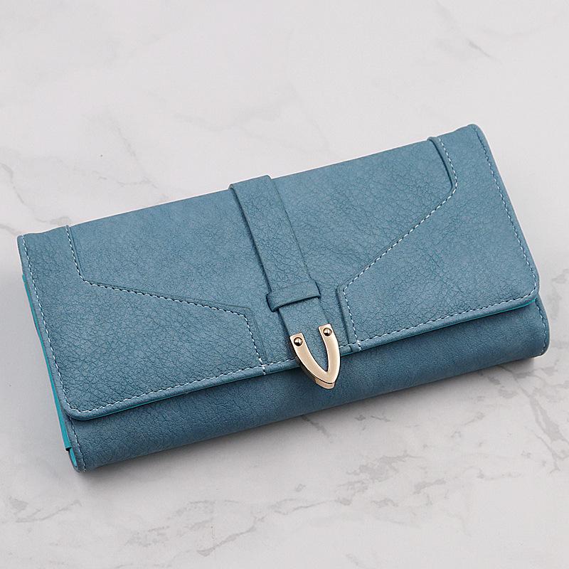Vrouwen pu leren portemonnee clutch tas voor tienermeisjes minimalistische portemonnee effen kleur vrouwelijke muntzak kaarthouder billetera: Blauw