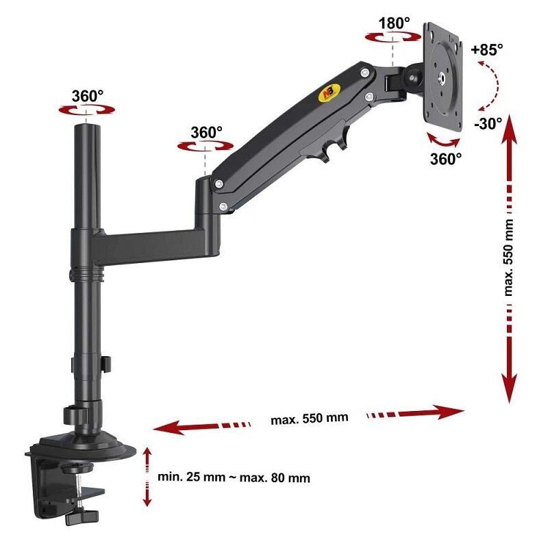 NB North Bayou – moniteur de mouvement complet H100, support de bureau, affichage pivotant, bras à ressort à gaz pour écran LCD/LCD de 2-12KG et 22-35 pouces