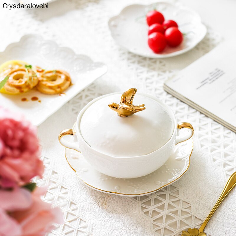 Bird's Nest Bowl Ceramic Covered Stewed Tremella Bowl Soup Bowl Dessert Bowl Continental Court Vintage Phnom Penh Ear Bowl