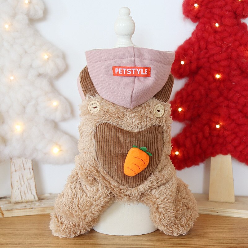 Funny Dog Costume Cute Carrot Soft Winter Warm Pet Coat Overall Four Legs Clothing For Little Small Puppy clothes: Dark Brown / S