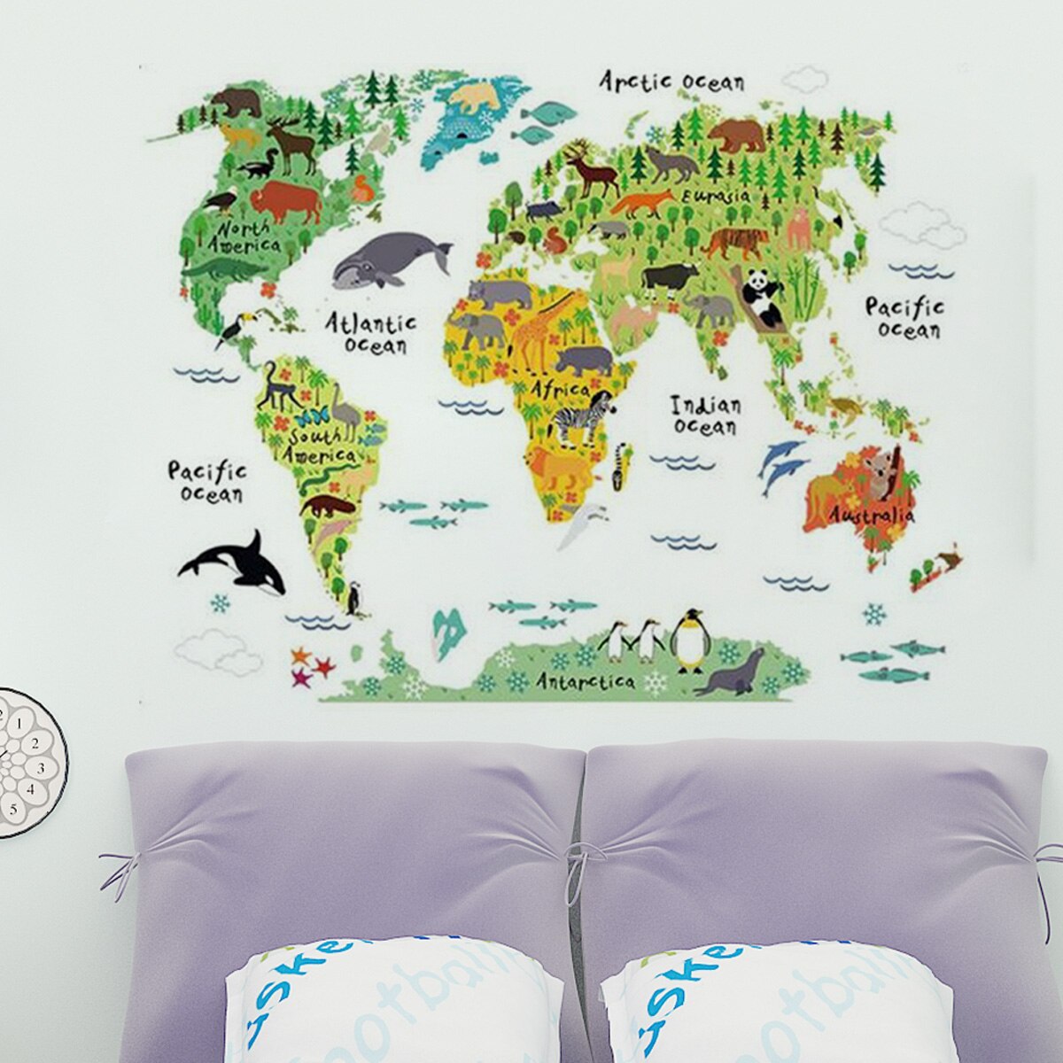 Large Kids Educational Animal World Map Removable Decal Art Mural Home Decor Wall Stickers
