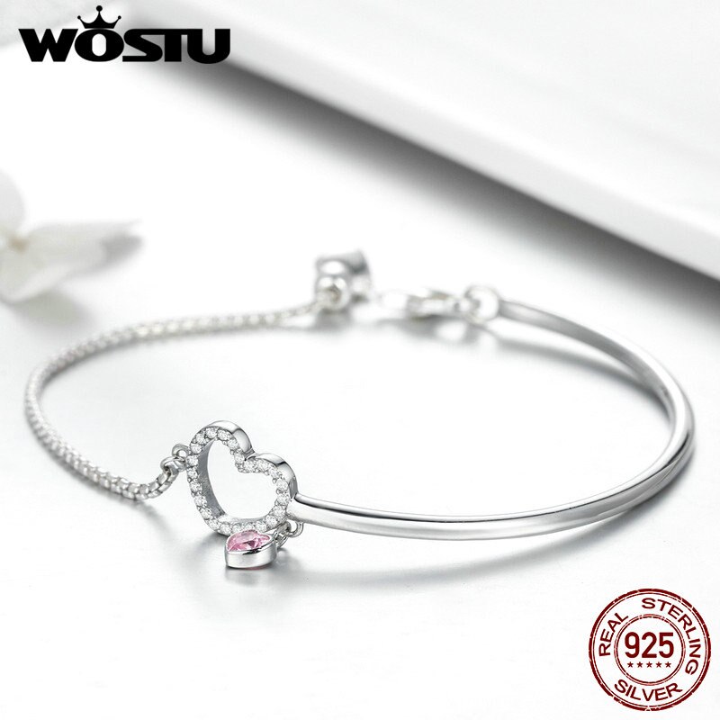 WOSTU authentique 100% 925 argent Sterling rose Bracelet à breloque d'amour Bracelet pour les femmes anniversaire romantique bijoux CQB117