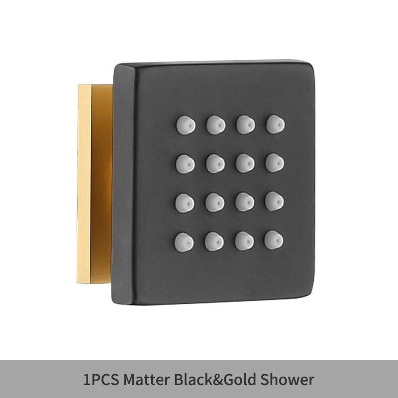 Square Black Body Rain Shower Spray Jets Bathroom Solid Brass Square Head Sprayer Set Saving Water Massage Jet System: 1PCS Black Gold