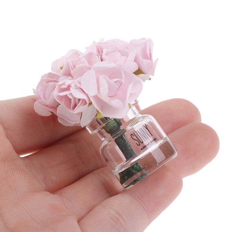 1/12 puppenhaus Miniatur Rosa Rose Glas Flasche Blume Anordnung Wohnkultur