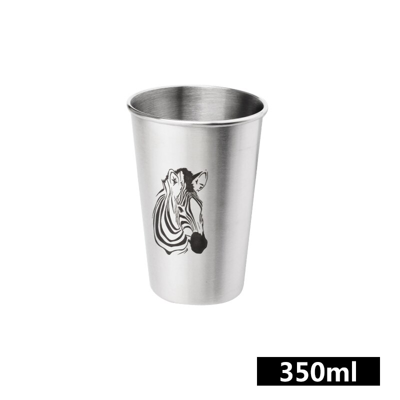 Rustfrit stål vand pint kop med metal halm kaffe juice øl krus ekstern grå mat kant krøllet cylindrisk kop: Zebra 350ml