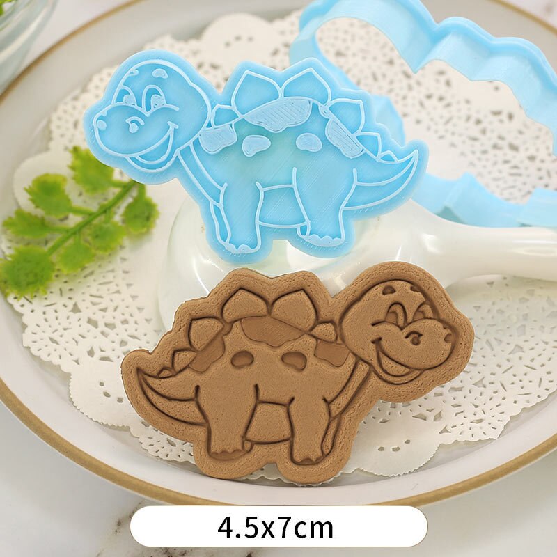 Molde para hornear de dibujos animados dinosaurio cortador de galleta bizcocho herramienta para hornear 3d tres dimensiones tipo de prensa casa molde de galleta de plástico: BT2009-YD027-1