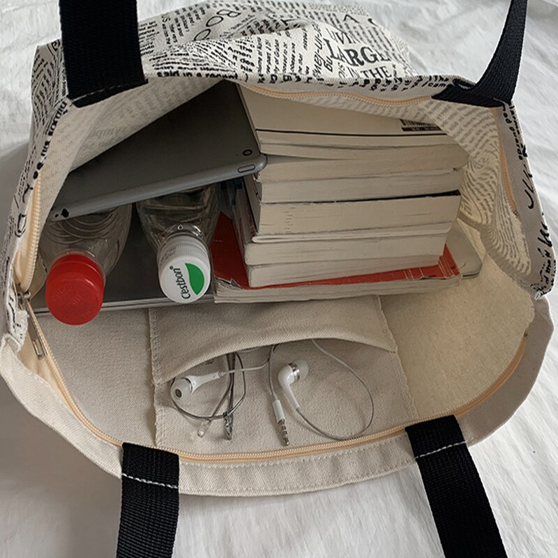 Dames Canvas Schoudertas Mode Krant Canvas Draagtas Grote Capaciteit Yoga Reizen Naar Werk Student Tas